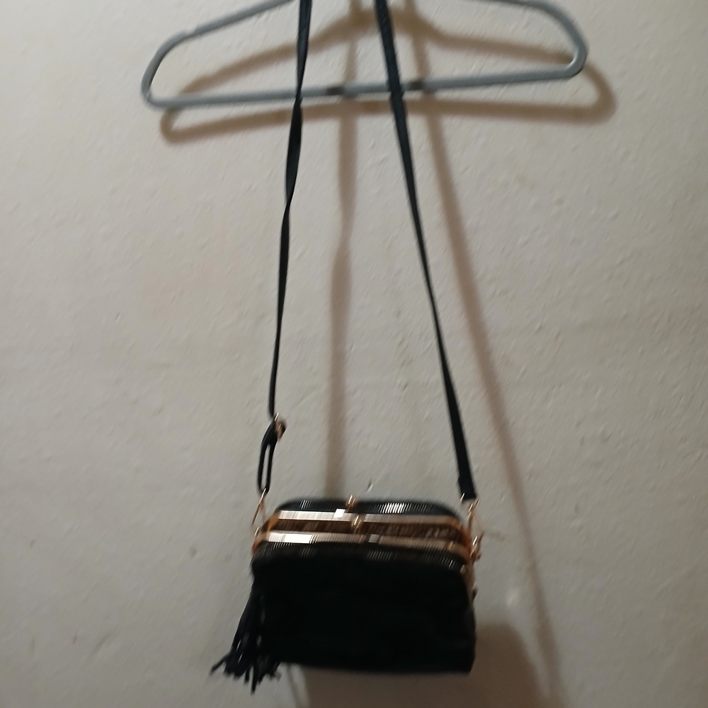Target Black Crossbody Bag with Gold Details And Leopard Print Lining Excellent